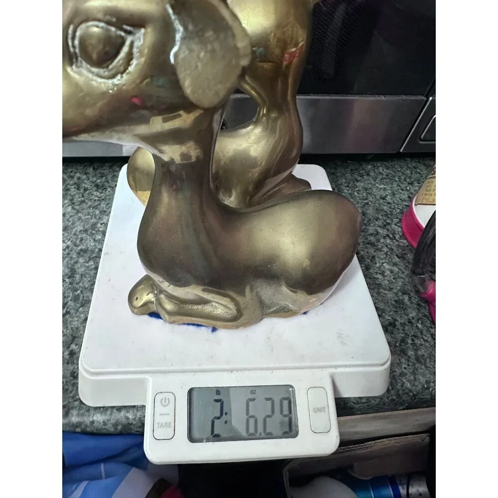 Solid Brass Reclining Deer Fawn Figurines Set of 2 Mid Century Modern MCM